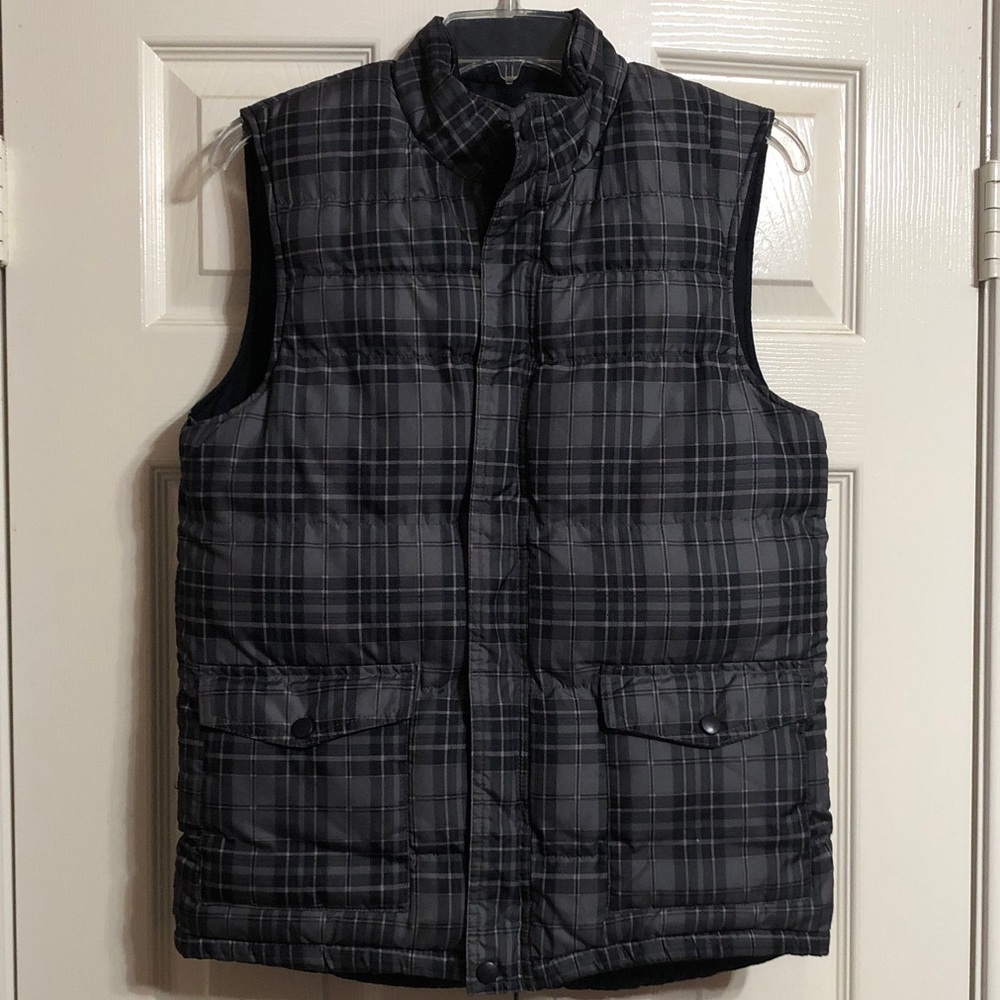 Cherokee Kids Large 12/14 Double Sided Plaid/Navy Puffer Vest 100% Polyester